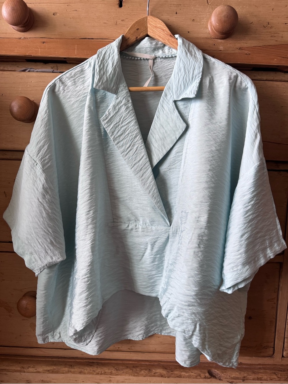 Anthropologie Pale Blue Draped Collared Button-Down Top